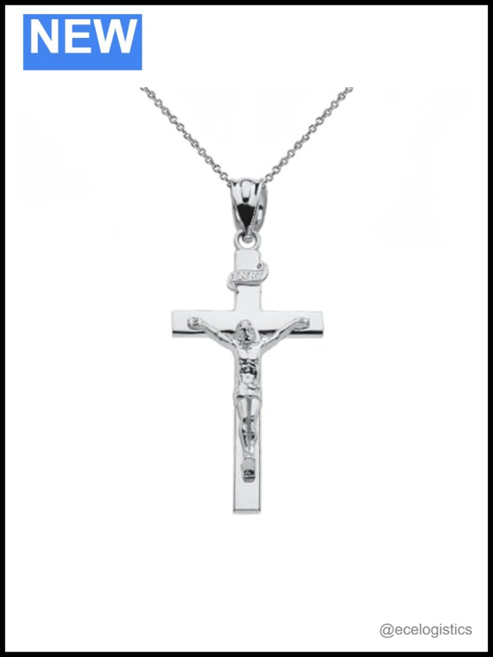 Sterling Silver INRI Cross Crucifix Pendant Necklace 1.18" with Chain